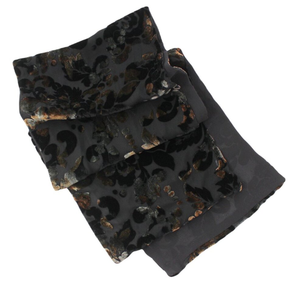 Silk Velvet Burnout Scarf Floral Black Jewel Tone Color Shift Goth Romantic 44" - Picture 1 of 9